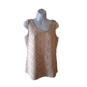 Susan Graver Lace Round Neck Sleeveless Top Women's Beige Medium